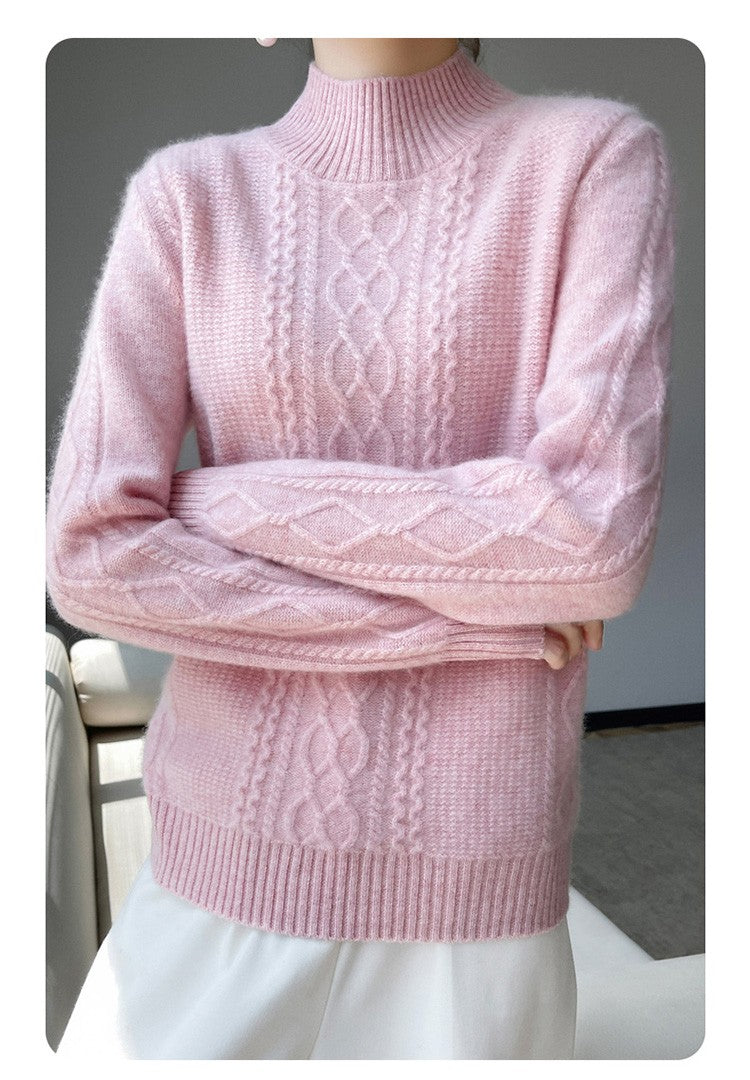 Camiseta Feminina de Gola Alta para Outono e Inverno, Suéter de Cashmere que Emite Calor, Manga Longa, Ajuste Regular