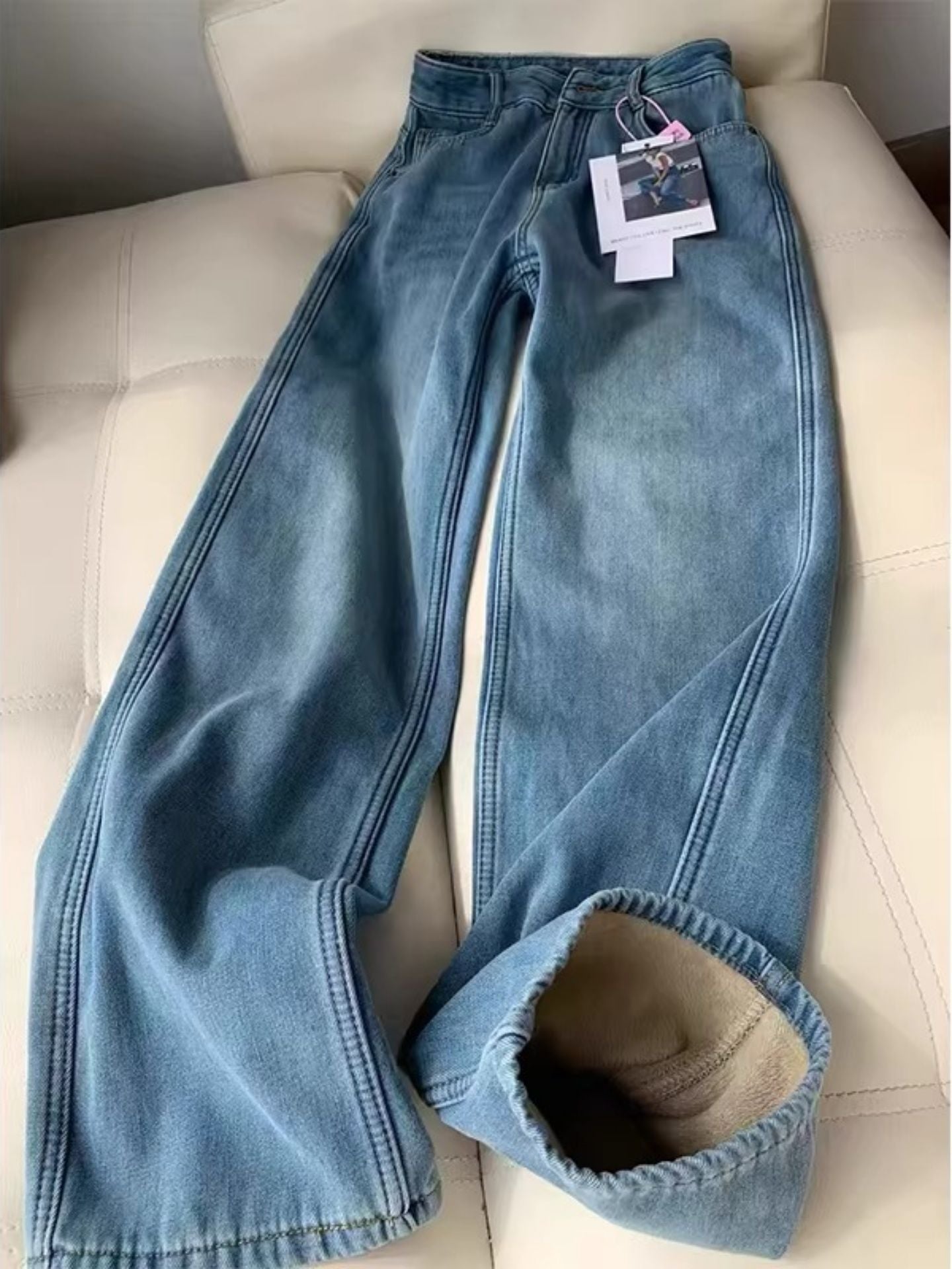 Nora Fleece-Lined Wide-Leg Jeans