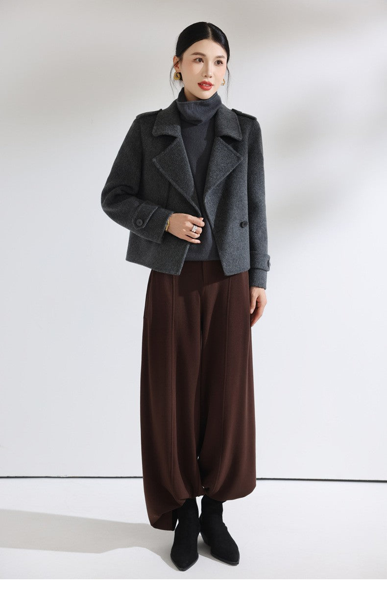 Novo Casaco de Lã Curto de Dupla Frente para Mulheres, Moda Slim Fit, Casaco Casual com Lapela, Quente para o Inverno 2026