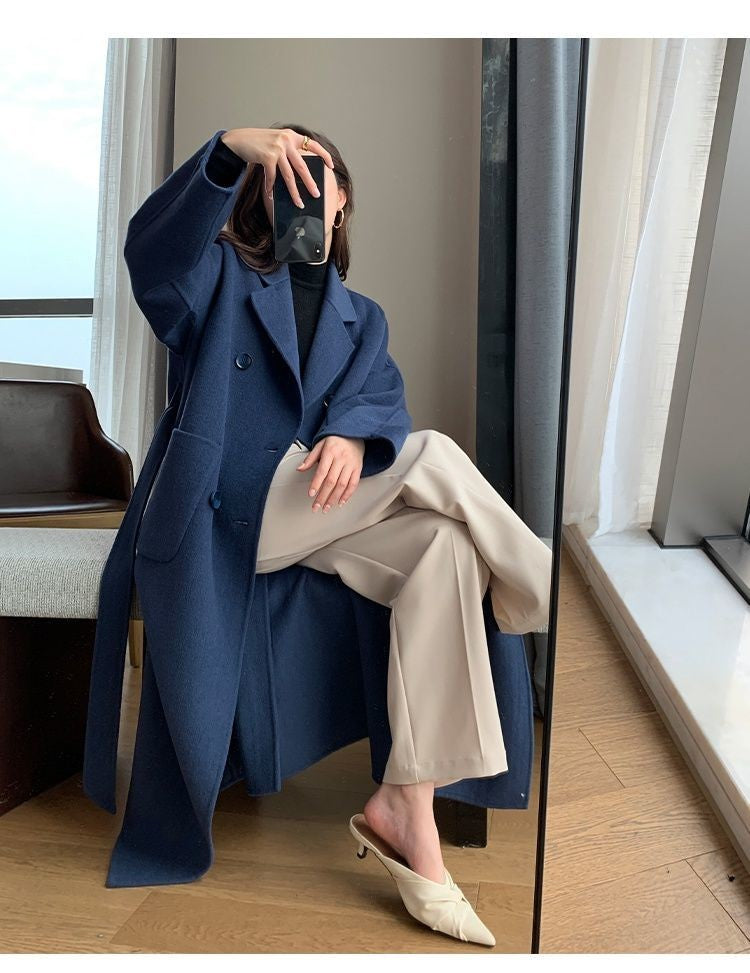 Odette Belted Navy Wool Trench Coat
