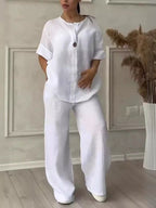 Wren Cotton-Linen Blouse & Wide-Leg Pants Set