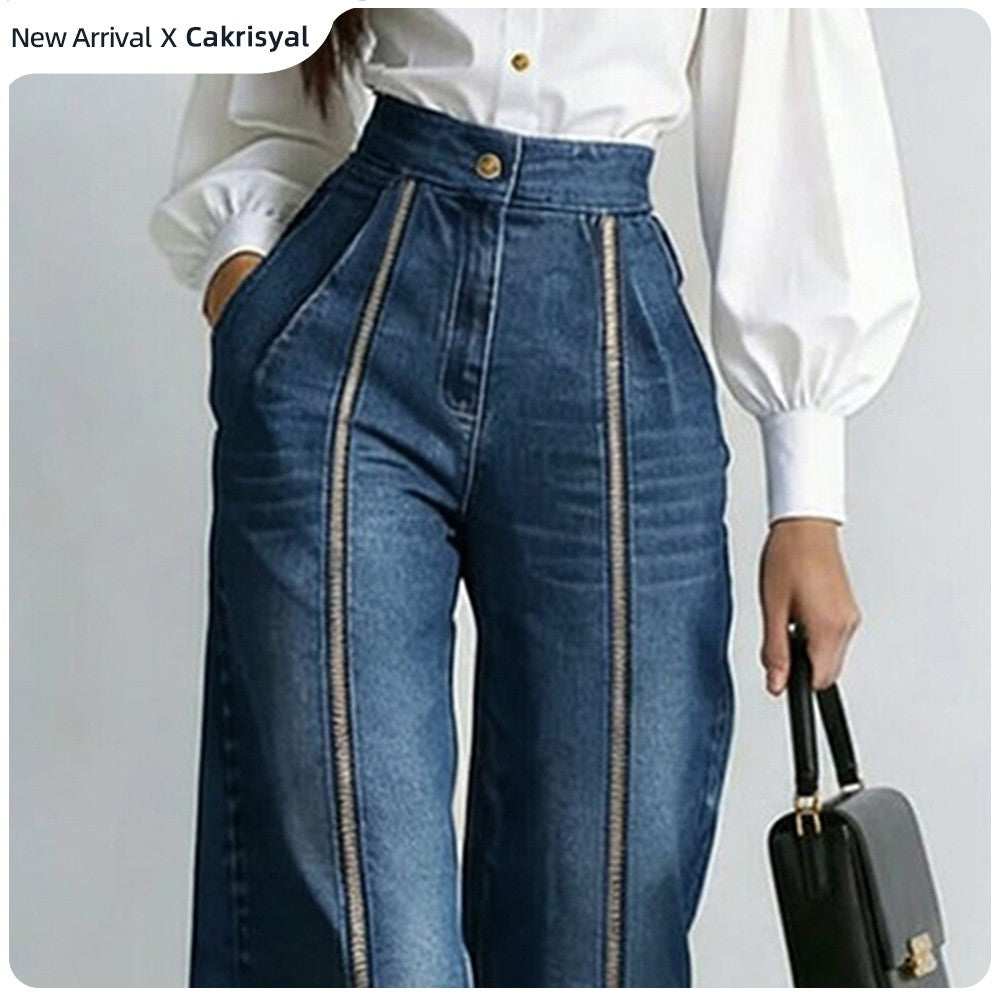 Aurelia Gold-Zip Wide-Leg Jeans