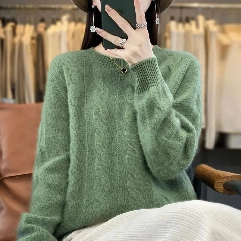 Feminino 100% lã merino camisola o pescoço manga longa cashmere malhas pulôver aliselect moda outono inverno roupas topos