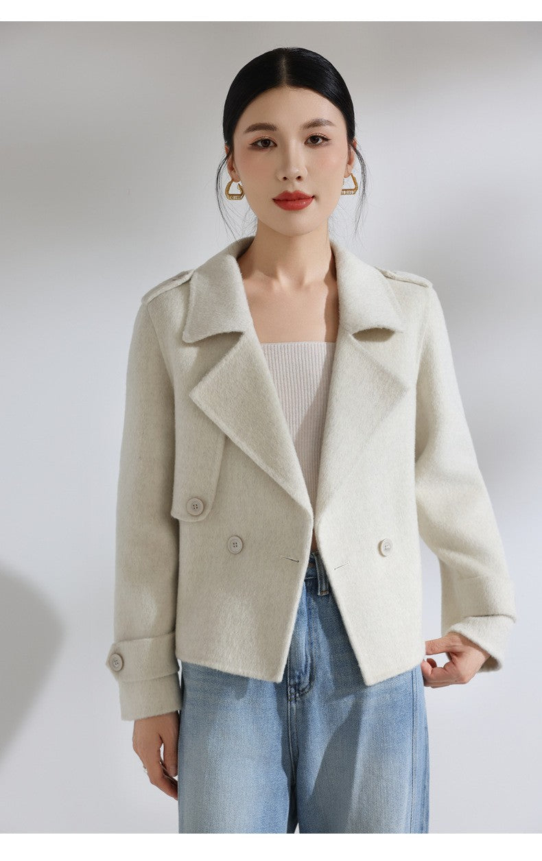 Novo Casaco de Lã Curto de Dupla Frente para Mulheres, Moda Slim Fit, Casaco Casual com Lapela, Quente para o Inverno 2026
