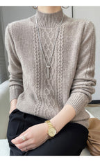 Camiseta Feminina de Gola Alta para Outono e Inverno, Suéter de Cashmere que Emite Calor, Manga Longa, Ajuste Regular