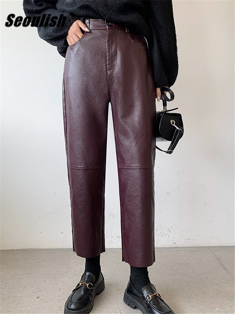 Seoulish Faux Leather Wide-Leg Pants