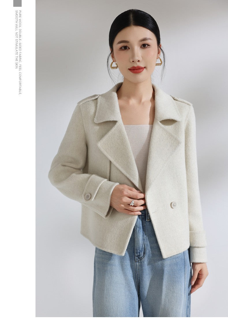 Novo Casaco de Lã Curto de Dupla Frente para Mulheres, Moda Slim Fit, Casaco Casual com Lapela, Quente para o Inverno 2026