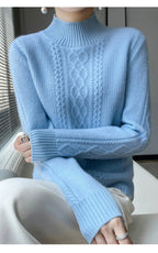 Camiseta Feminina de Gola Alta para Outono e Inverno, Suéter de Cashmere que Emite Calor, Manga Longa, Ajuste Regular
