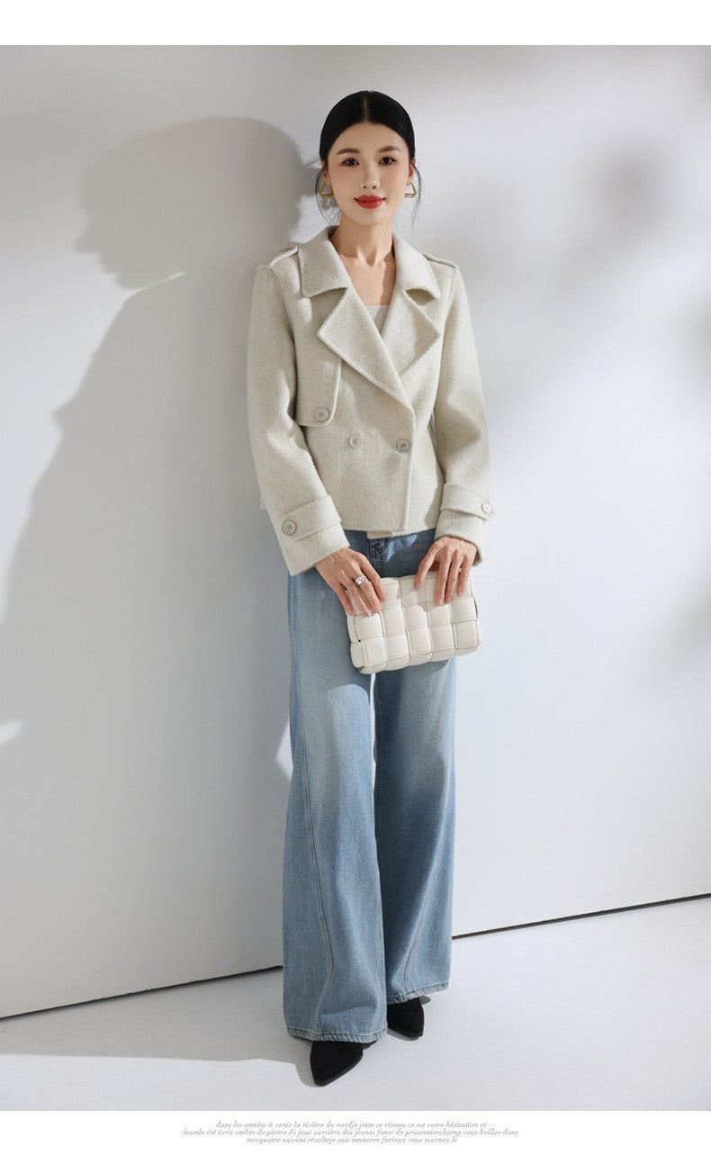 Novo Casaco de Lã Curto de Dupla Frente para Mulheres, Moda Slim Fit, Casaco Casual com Lapela, Quente para o Inverno 2026