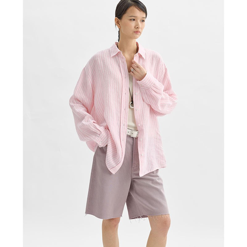 Rosalind Striped Linen-Ramie Long Sleeve Shirt