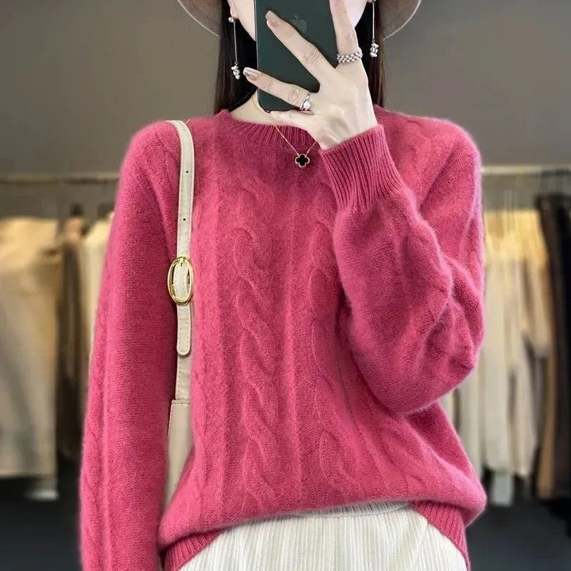 Feminino 100% lã merino camisola o pescoço manga longa cashmere malhas pulôver aliselect moda outono inverno roupas topos