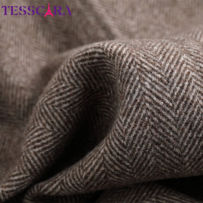 TESSCARA Mulheres Outono Inverno De Lã Mistura Básica Jaqueta Casaco Feminino Cashmere Quente Trench Office Manto Casacos Casacos & Coats