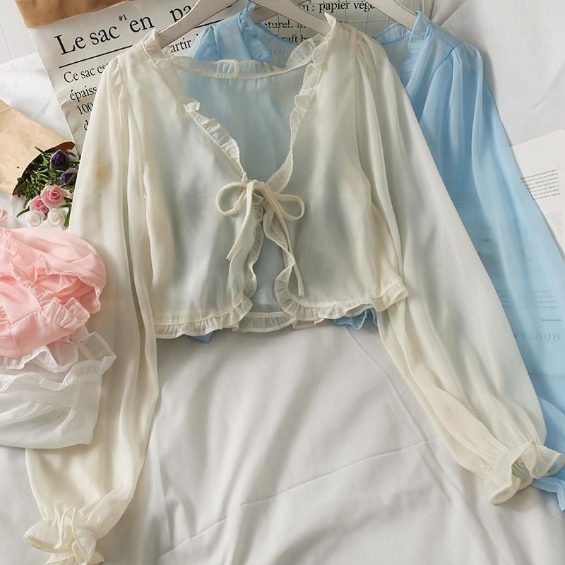 Mimi Lace Bow Ruffle Sun-Protection Cardigan