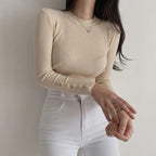 Outono inverno feminino camisola de malha manga longa botão o pescoço fino pulôver suéteres feminino macio quente bottoming topos