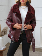 FTLZZ Faux Fur Trim Moto Jacket
