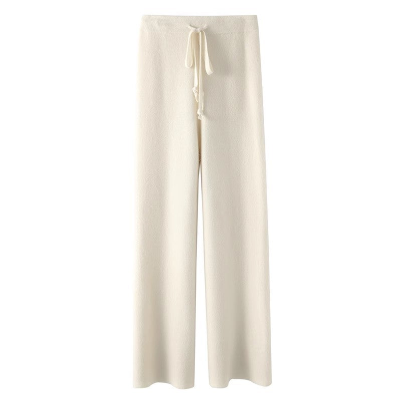 Sable Cashmere-Knit Wide-Leg Trousers