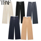 Hxao Pleated Wide-Leg Lace-Up Trousers