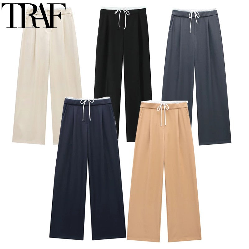 Hxao Pleated Wide-Leg Lace-Up Trousers