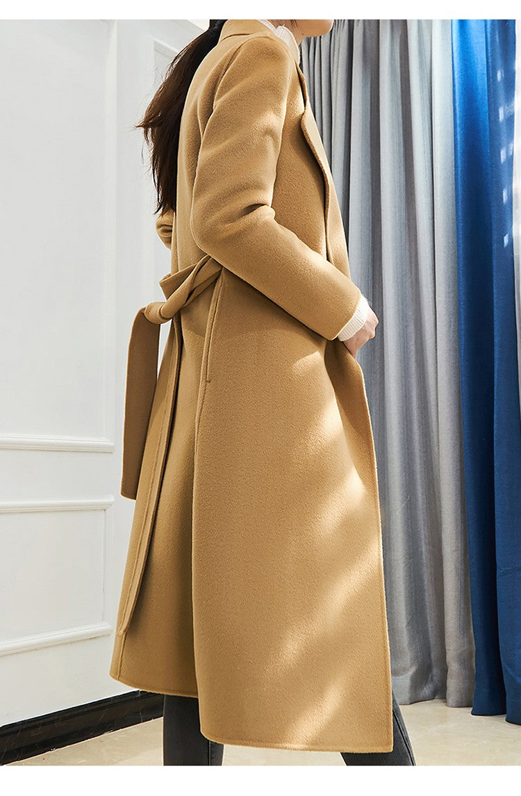 Casaco Feminino CAIXINGLE de Lã 100% com Cinto, Elegante e Moderno, em Lã e Caxemira, Estilo Aberto