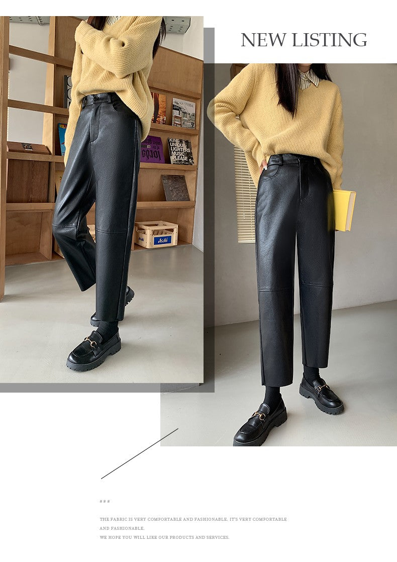 Seoulish Faux Leather Wide-Leg Pants