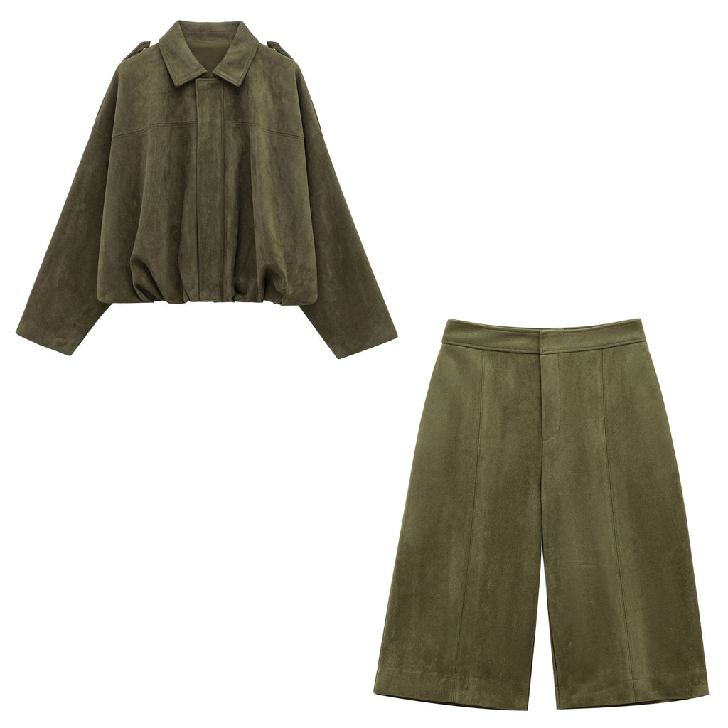 Marielle Faux-Suede Jacket & Bermuda Shorts Set