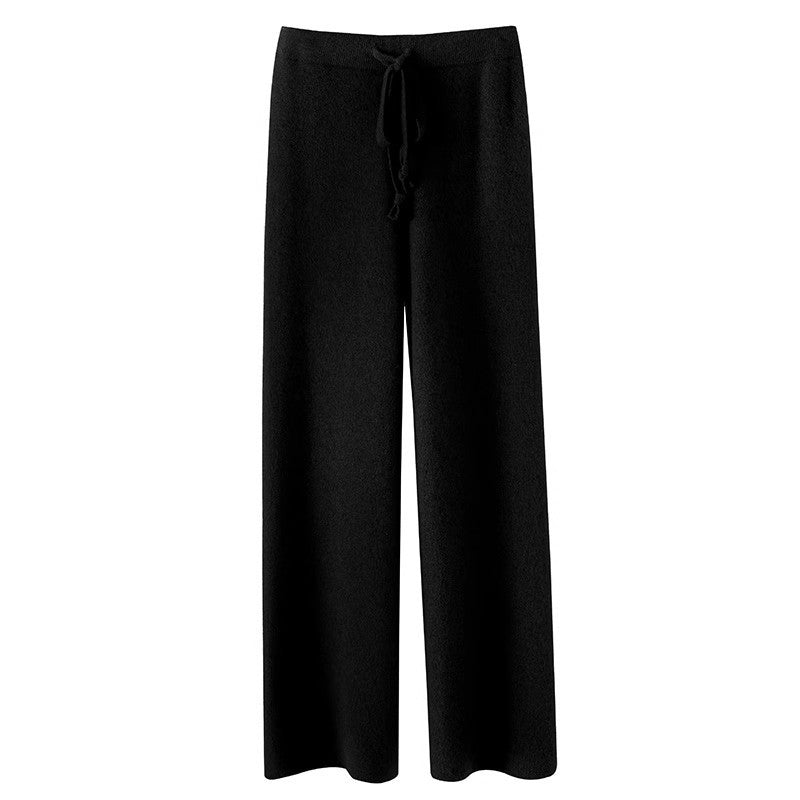 Sable Cashmere-Knit Wide-Leg Trousers