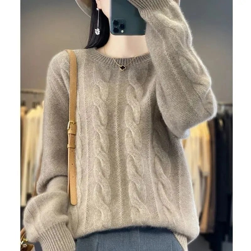Feminino 100% lã merino camisola o pescoço manga longa cashmere malhas pulôver aliselect moda outono inverno roupas topos