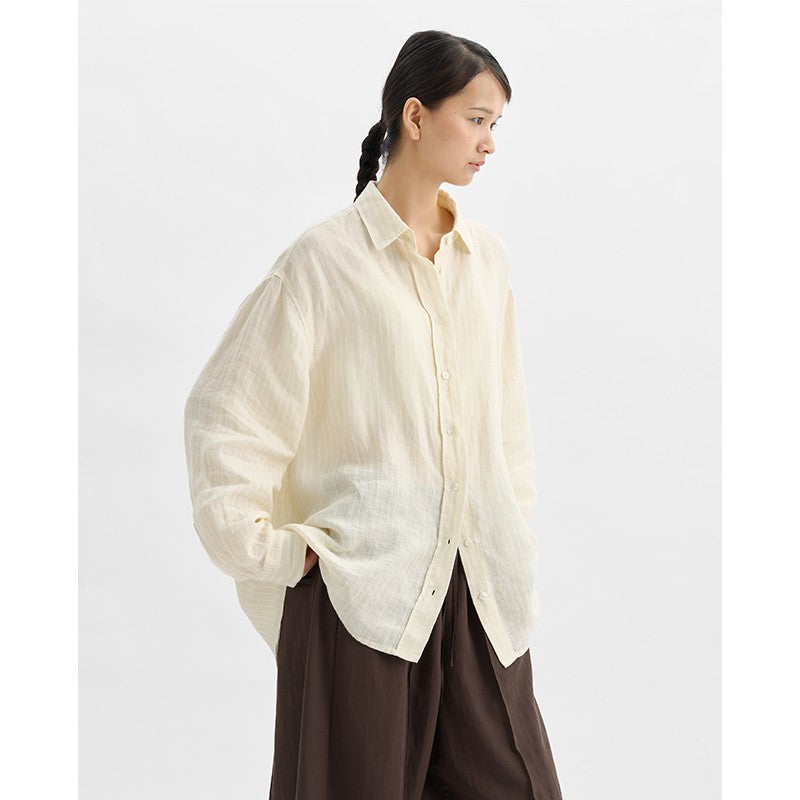 Rosalind Striped Linen-Ramie Long Sleeve Shirt