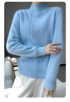Camiseta Feminina de Gola Alta para Outono e Inverno, Suéter de Cashmere que Emite Calor, Manga Longa, Ajuste Regular