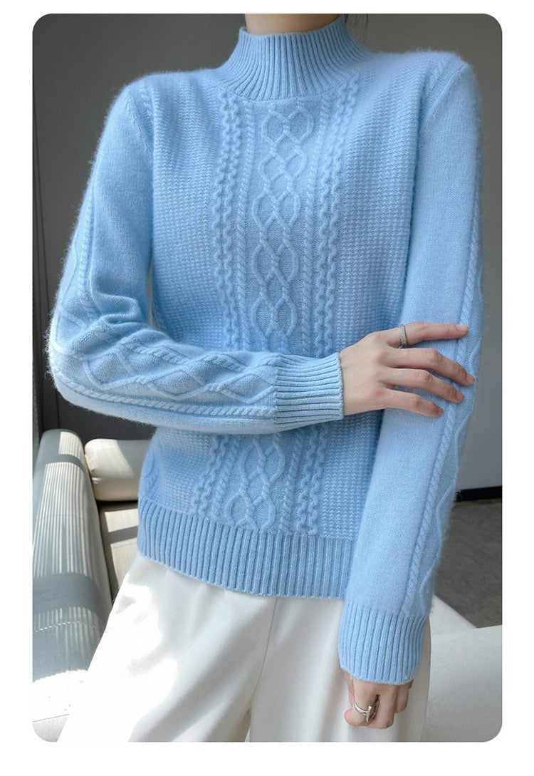 Camiseta Feminina de Gola Alta para Outono e Inverno, Suéter de Cashmere que Emite Calor, Manga Longa, Ajuste Regular