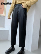 Seoulish Faux Leather Wide-Leg Pants