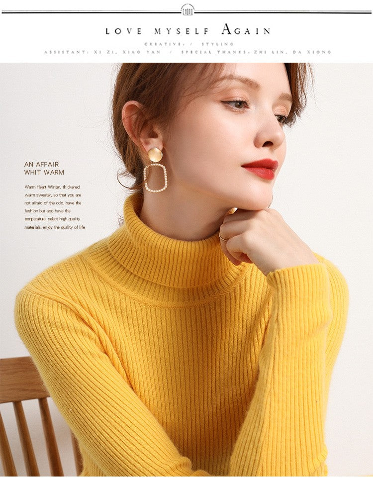 Suéter Feminino Heliar de Gola Alta para Outono, Pulôveres de Tricô Macios, Jumpers de Cashmere, Suéteres Básicos Macios para Mulheres, Outono Inverno 2026