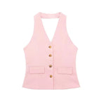 Odette Buttoned Vest & Straight-Leg Pants Set
