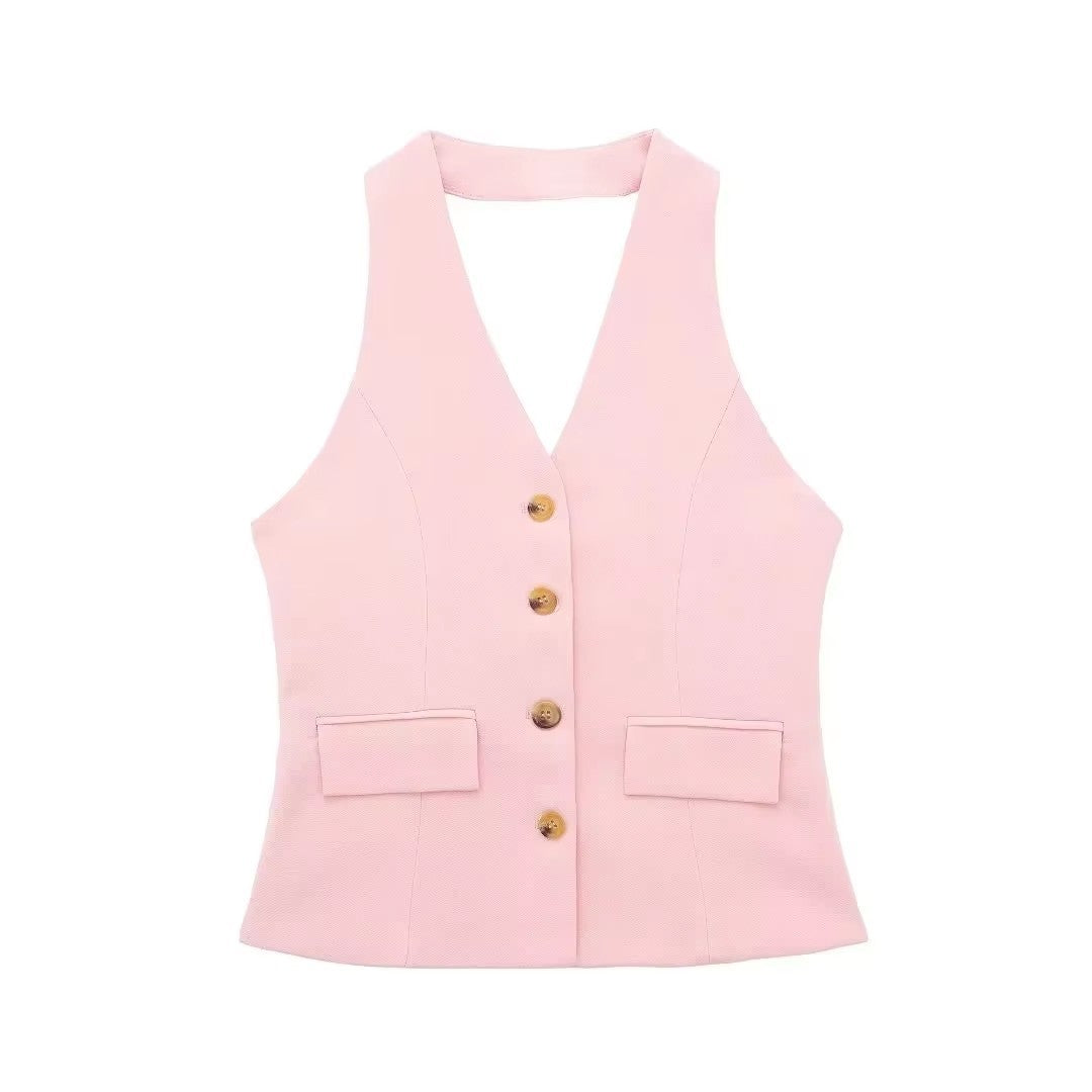 Odette Buttoned Vest & Straight-Leg Pants Set