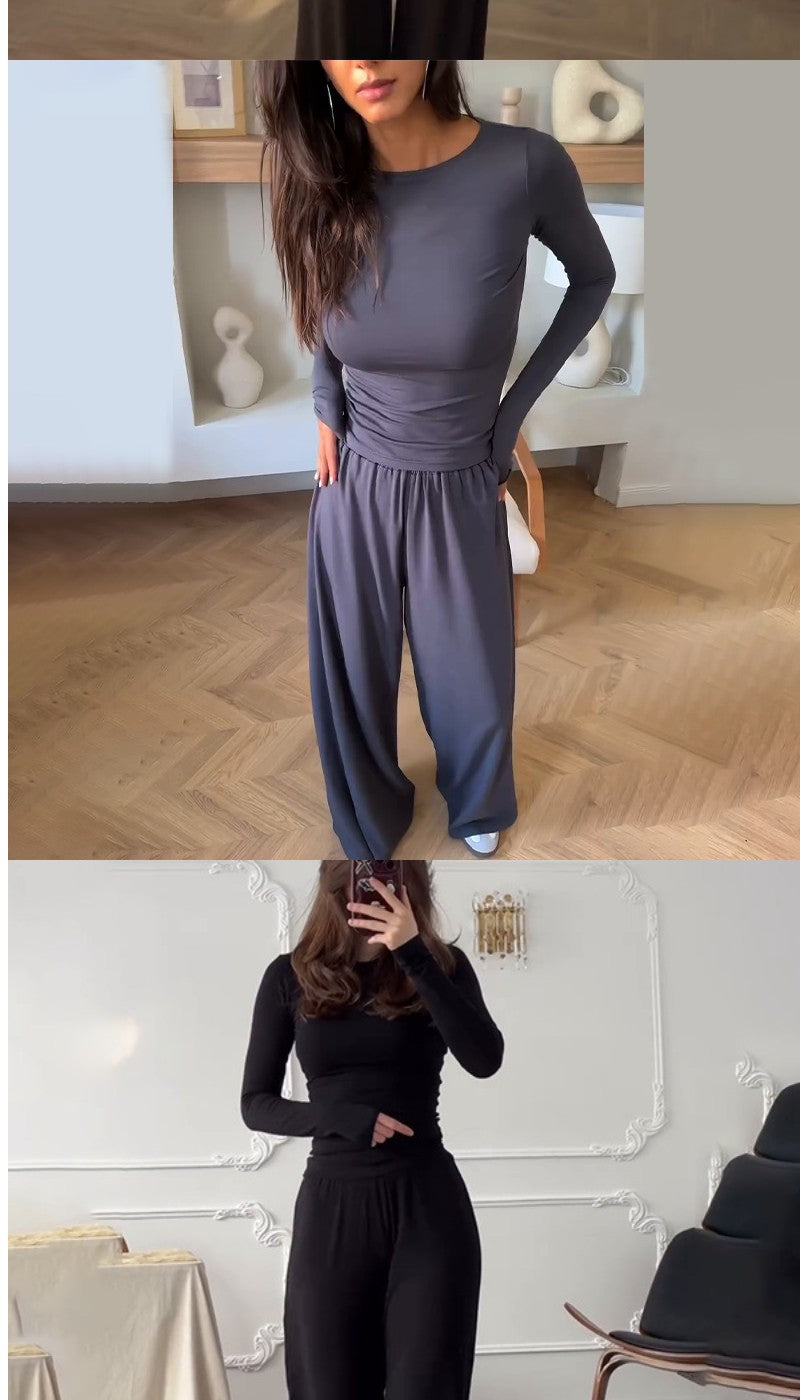 Elena Round-Neck Blouse & Elastic-Waist Pants Set