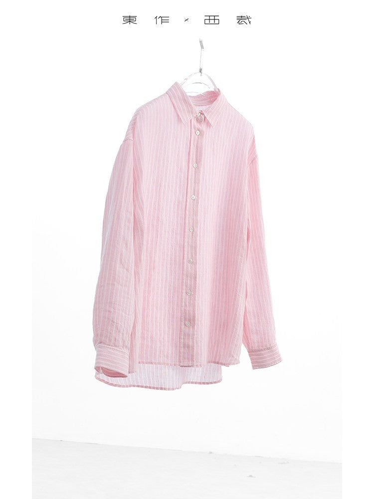 Rosalind Striped Linen-Ramie Long Sleeve Shirt