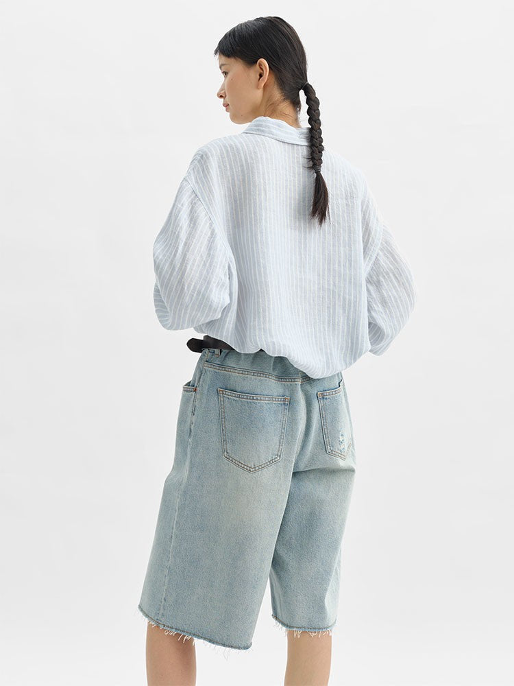 Rosalind Striped Linen-Ramie Long Sleeve Shirt