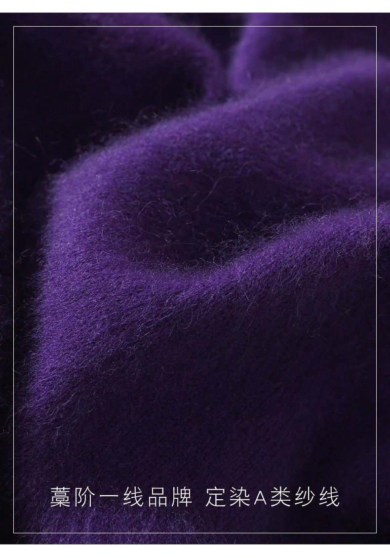Outono e inverno novo suéter de caxemira de vison feminino curto grosso semi-gola alta camisa de fundo cor sólida simples topo