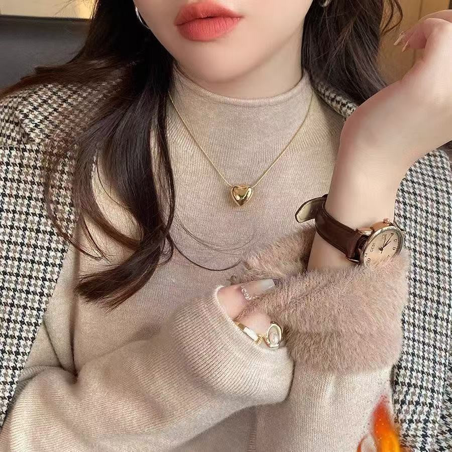 Branco de malha velo forrado meia gola alta camisola moda feminina outono inverno interior usar base camisa integrada velo topo