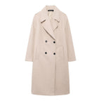 Hh feminino inverno casual mistura de lã entalhado lapela gola casaco chique trespassado trench coats oversized feminino jaquetas longas