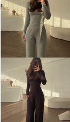 Elena Round-Neck Blouse & Elastic-Waist Pants Set