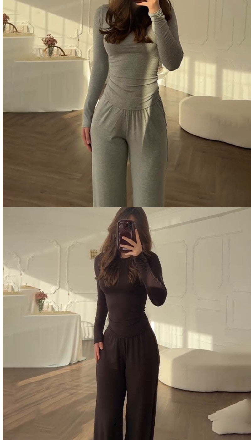 Elena Round-Neck Blouse & Elastic-Waist Pants Set