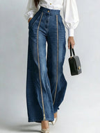 Aurelia Gold-Zip Wide-Leg Jeans