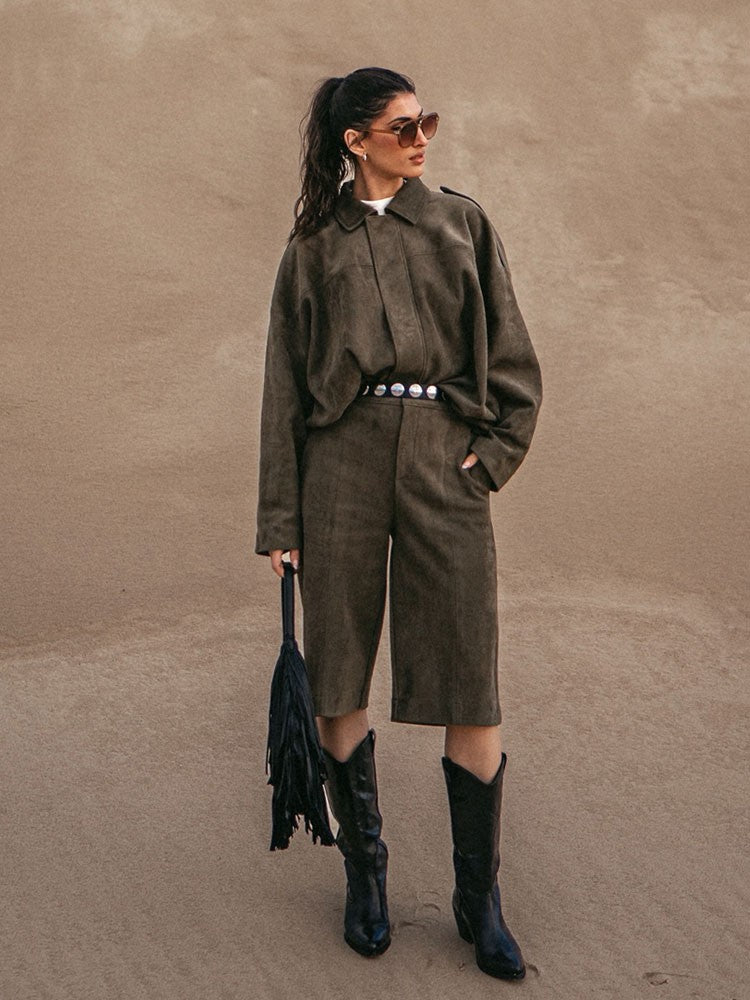 Marielle Faux-Suede Jacket & Bermuda Shorts Set