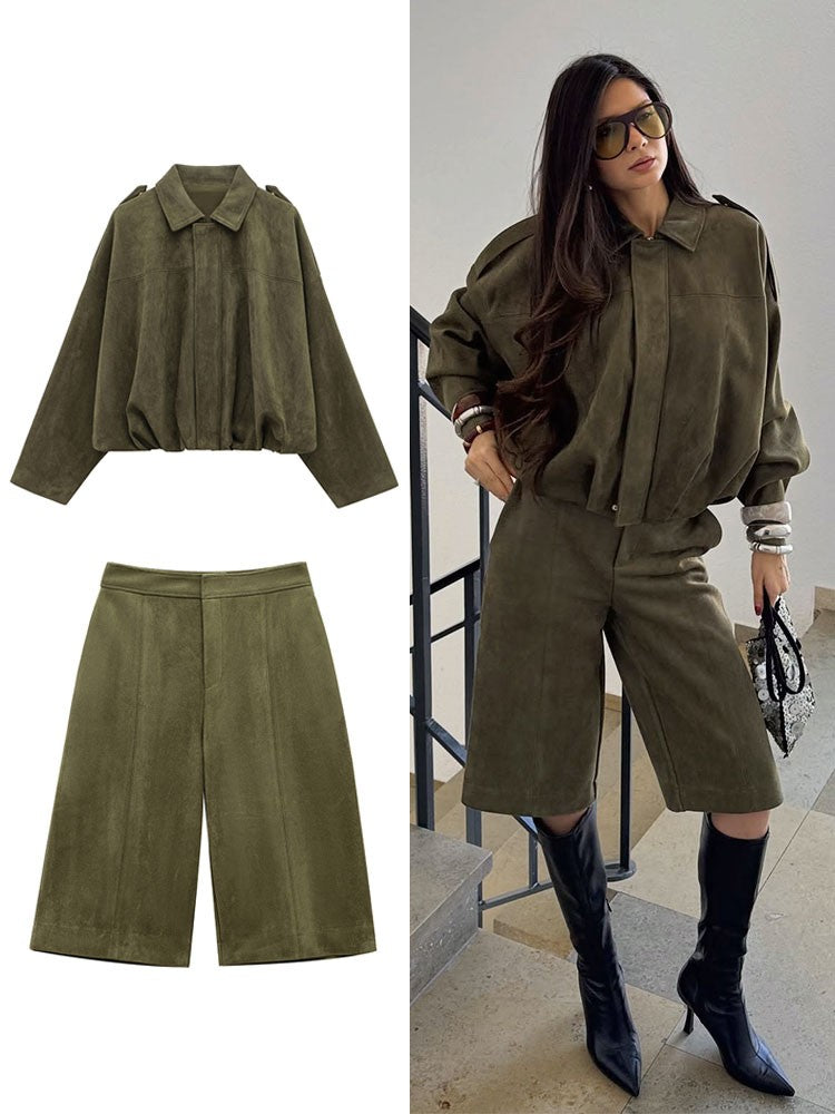 Marielle Faux-Suede Jacket & Bermuda Shorts Set