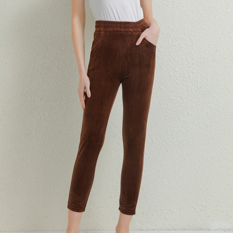 Calças casuais grossas de pelúcia mulheres veludo calças quentes outono inverno leggings cintura alta harem calças femininas