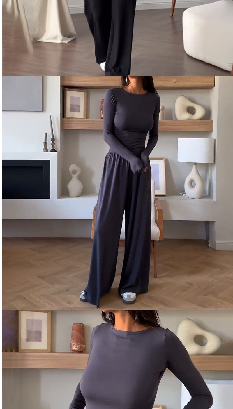 Elena Round-Neck Blouse & Elastic-Waist Pants Set
