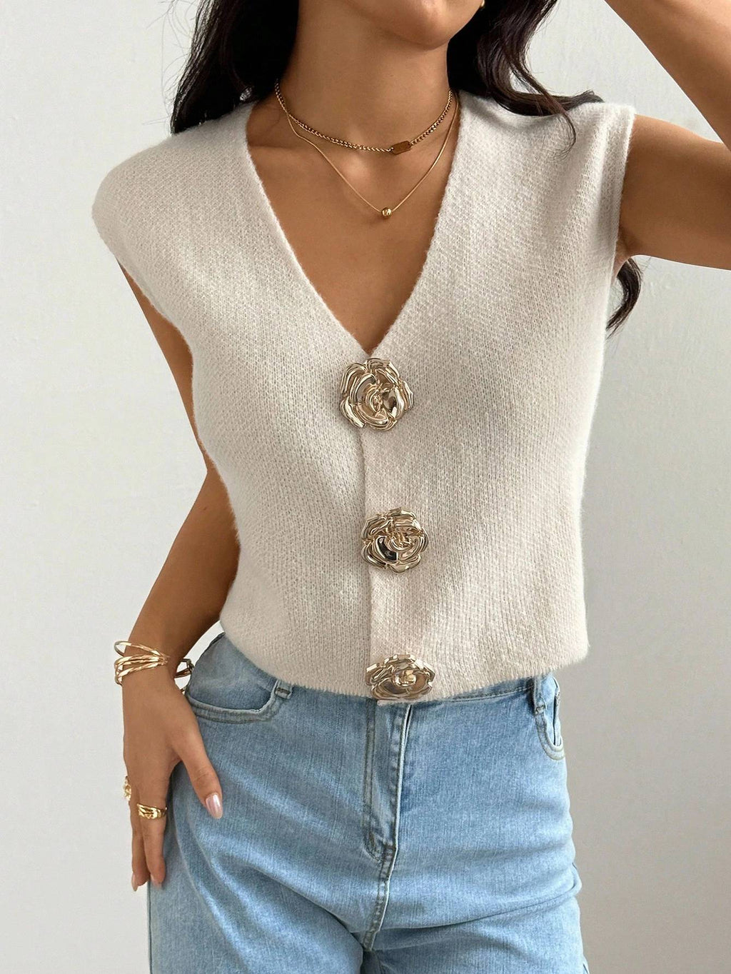 Élodie French-Inspired Knit Vest Cardigan