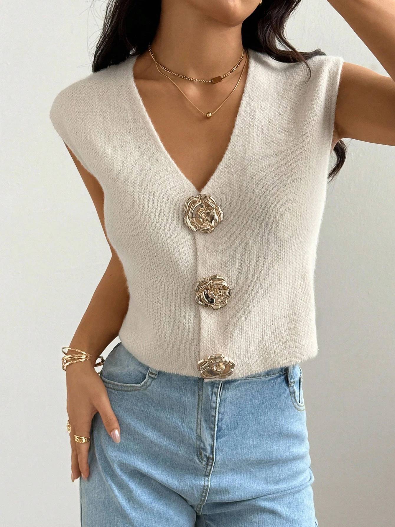 Élodie French-Inspired Knit Vest Cardigan