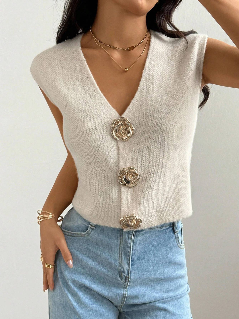 Élodie French-Inspired Knit Vest Cardigan